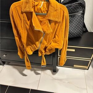 Free People Orange Corduroy Jacket with Buckle Front